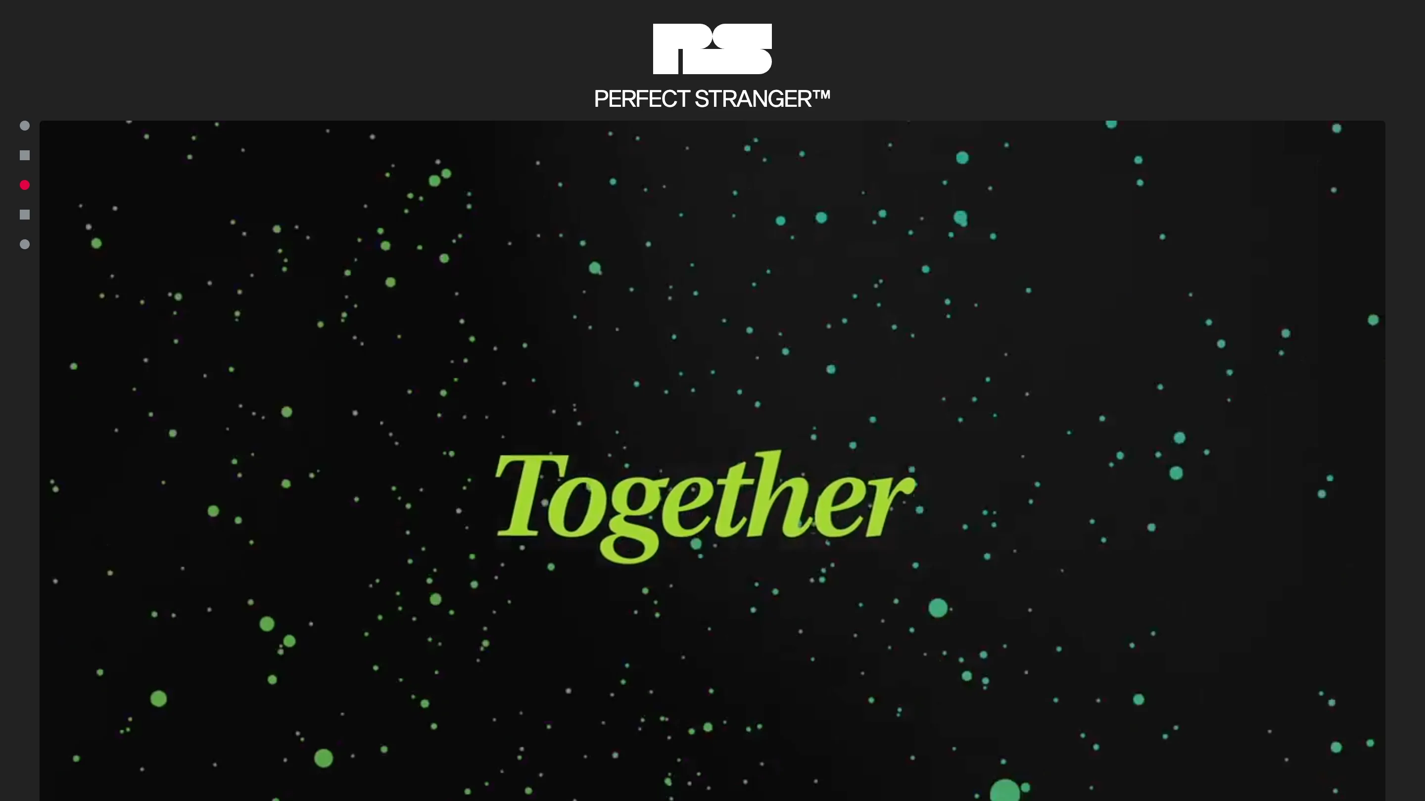 The word Together set in a green italic script over a field of scattered green and teal dots on black