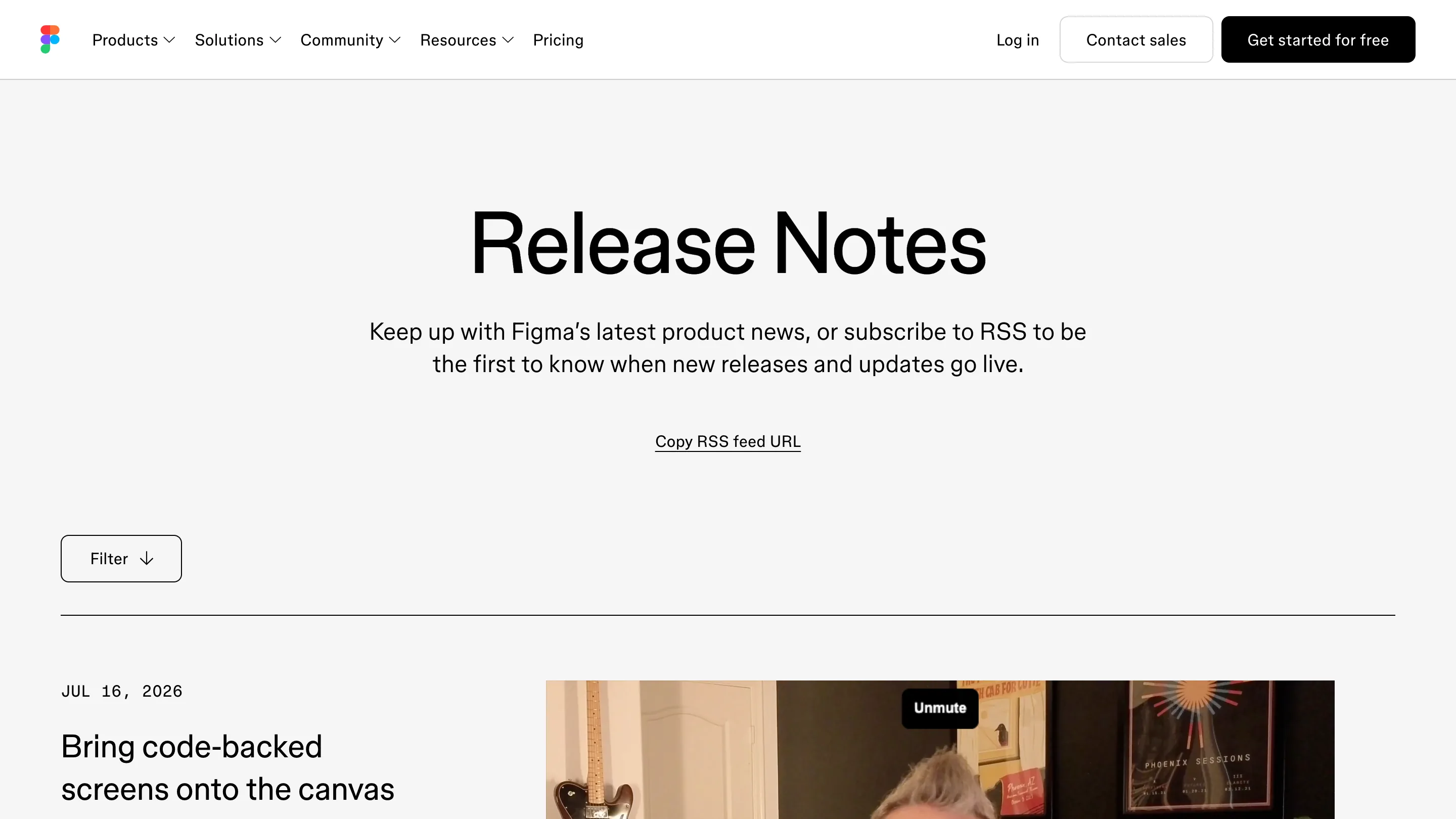 Figma's Release Notes page, with the July 16 2026 entry titled Bring code-backed screens onto the canvas