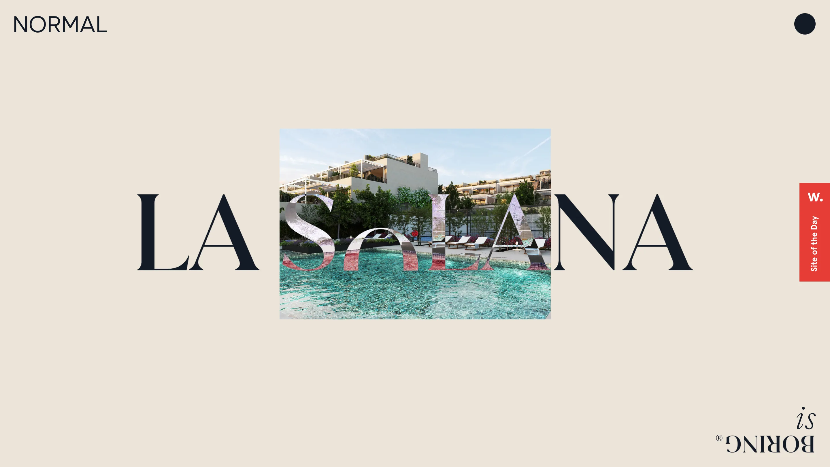 The La Solana project page, the name in large navy serif with a render of a pool and apartments clipped inside the letters